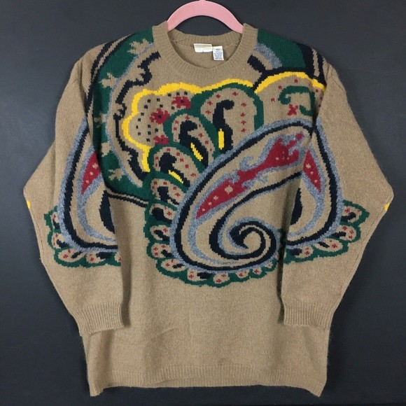 VTG J.G. Hook Women’s Sweater Small Petite Paisley Brown Tan Classic Equestrian - Picture 1 of 5